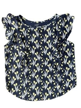 🌼5 for $25🌼 LOFT Navy Floral Flutter Sleeve Top with Yellow Accents Size MP